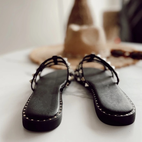 Black Gold Stud Slides Sandals - Picture 2 of 3